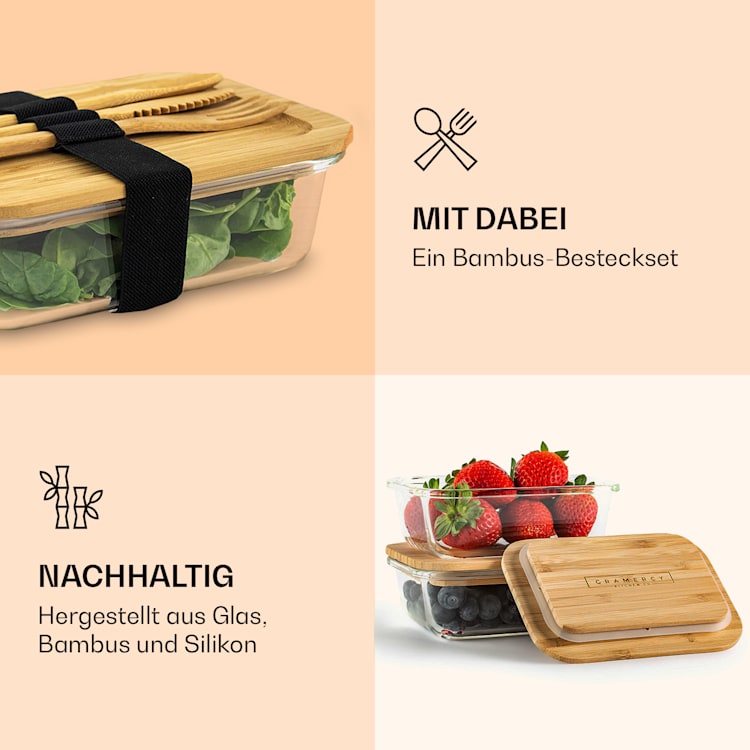 Frischhaltedosen 4er-Set Borosilikatglas Bambusdeckel stapelbar 4 Größen