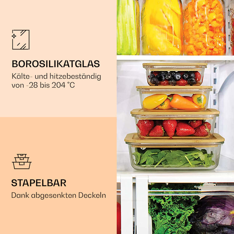 Frischhaltedosen 4er-Set Borosilikatglas Bambusdeckel stapelbar 4 Größen