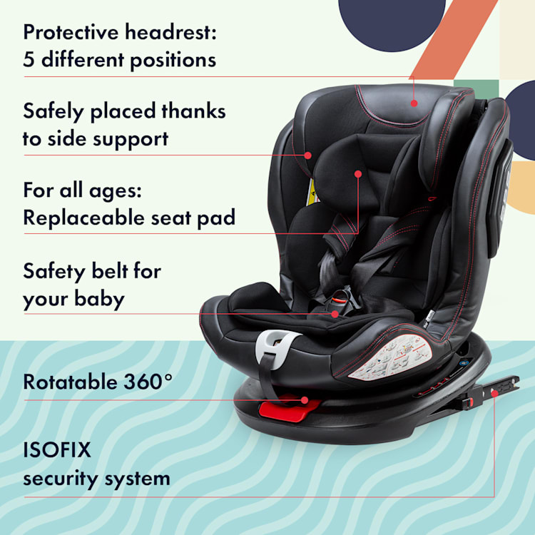Siège auto Isofix 360° 0-12 ans Système de ceinture ISOFIX 5 points, pivotant à 360° R44/04