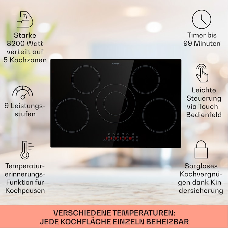 Virtuosa 5 Einbaukochfeld 5 Zonen 8200W Glaskeramik Rund | Schwarz