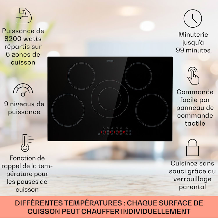 Virtuosa 5 table de cuisson encastrable 5 zones 8200 W vitrocéramique Rond | Noir