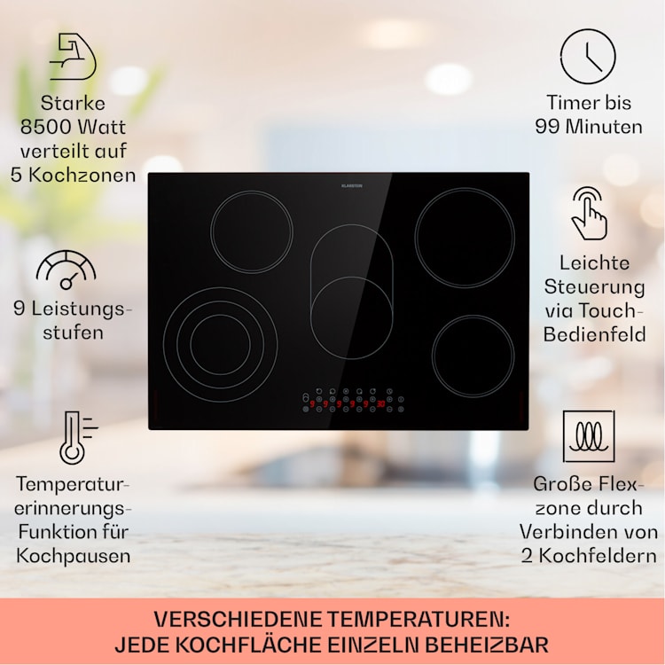 Virtuosa 5 Einbaukochfeld 5 Zonen 8500W Glaskeramik Oval | Schwarz