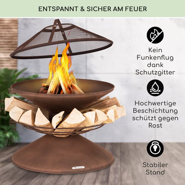 Aguilera Feuerschale mit Grill Ø 65 cm Holzlager Stahl Rost