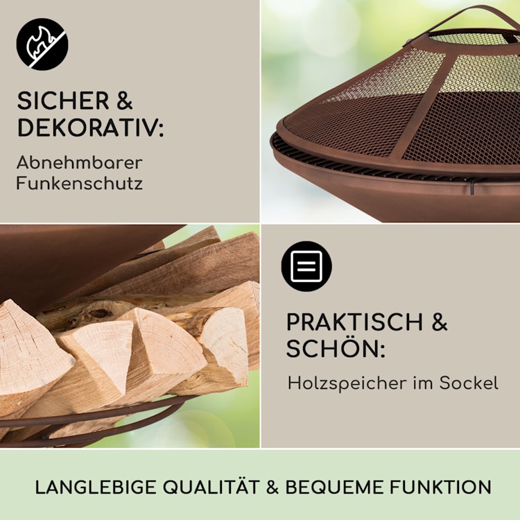 Aguilera Feuerschale mit Grill Ø 65 cm Holzlager Stahl Rost