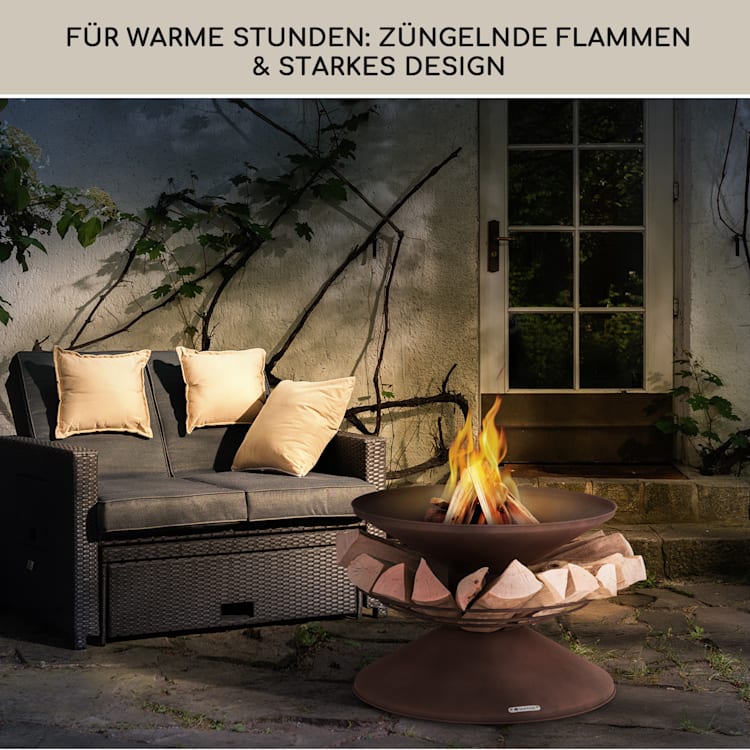 Aguilera Feuerschale mit Grill Ø 65 cm Holzlager Stahl Rost
