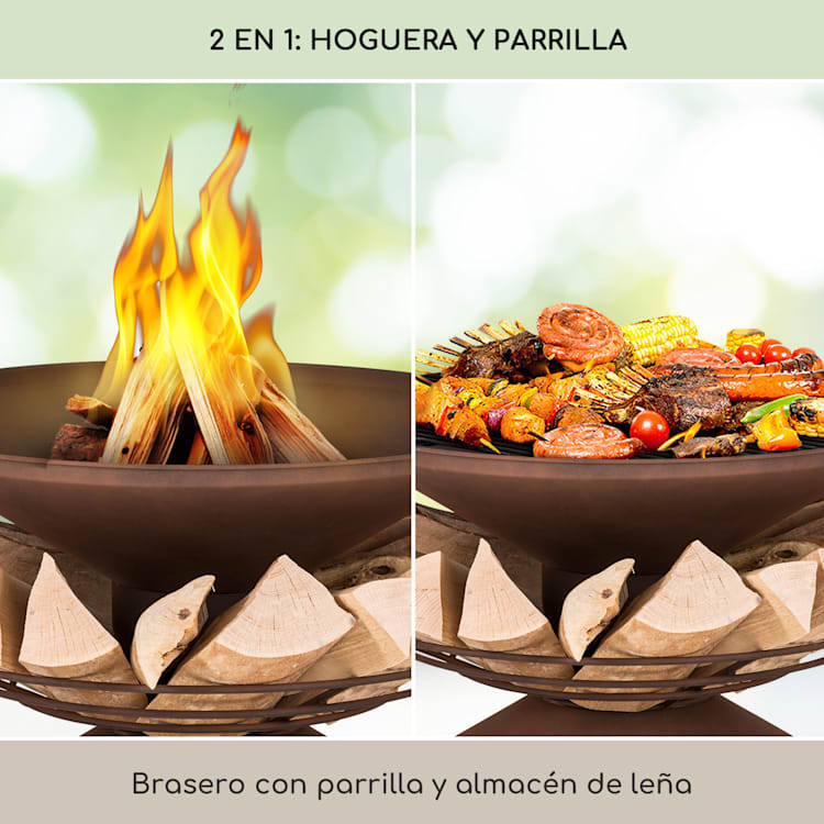 Aguilera Brasero con parrilla Ø 65 cm Compartimento para leña Acero Óxido