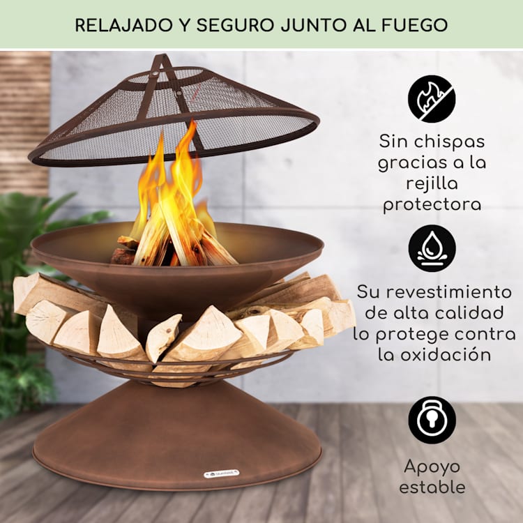 Aguilera Brasero con parrilla Ø 65 cm Compartimento para leña Acero Óxido