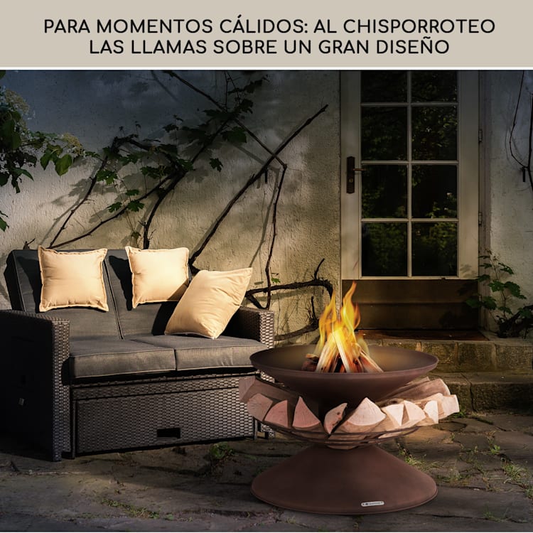 Aguilera Brasero con parrilla Ø 65 cm Compartimento para leña Acero Óxido