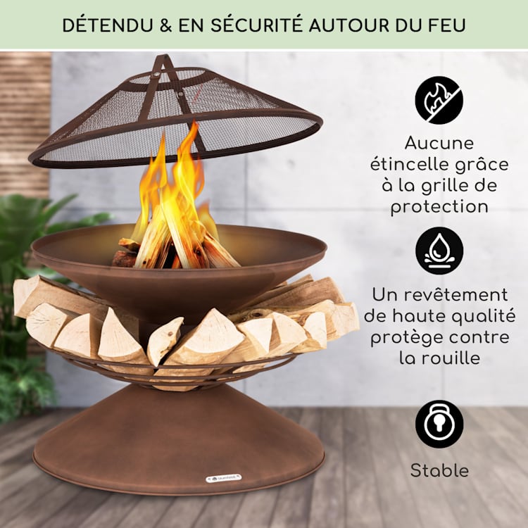 Aguilera vuurschaal met grill Ø 65 cm houtopslag staal Roest