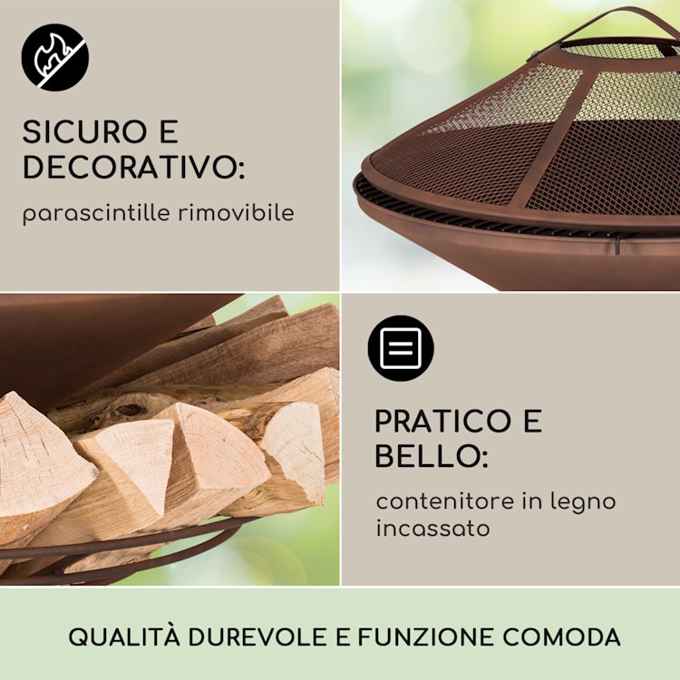 Aguilera braciere con griglia da Ø 65 cm, portalegna, acciaio Ruggine