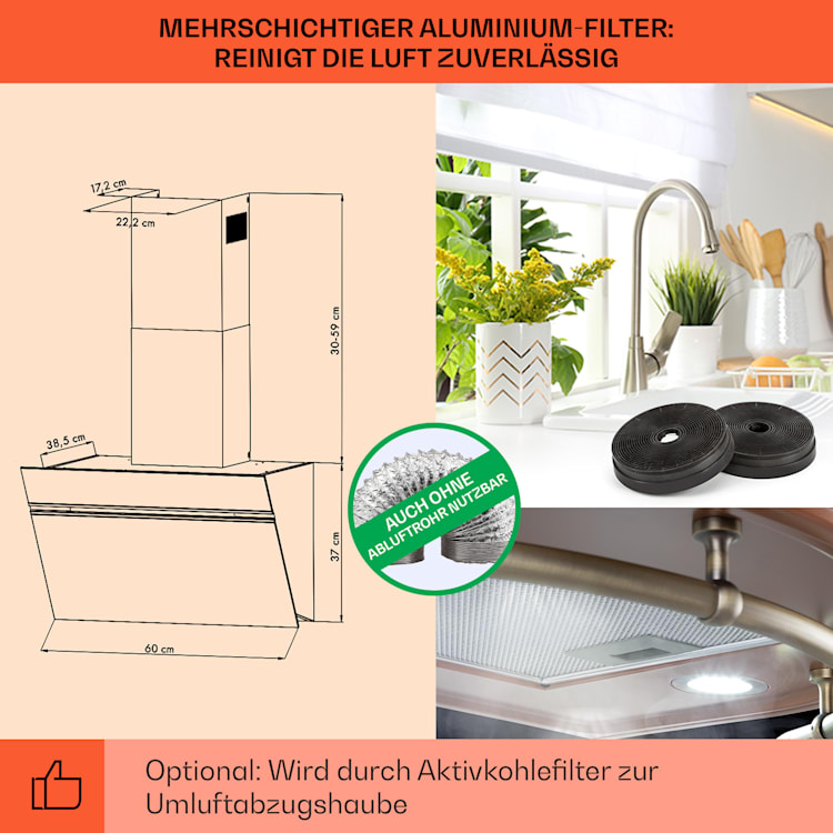 Hotte rétro Lumio Primo 60 cm 490 m³/h Lampes LED Cuivre