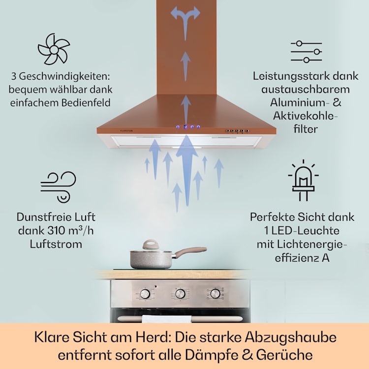 Zugspitze 60 Dunstabzugshaube Wandhaube 65W 310m³/h LED 60 cm | Kupfer