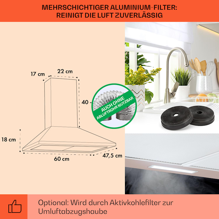 Zugspitze 60 Dunstabzugshaube Wandhaube 65W 310m³/h LED 60 cm | Kupfer