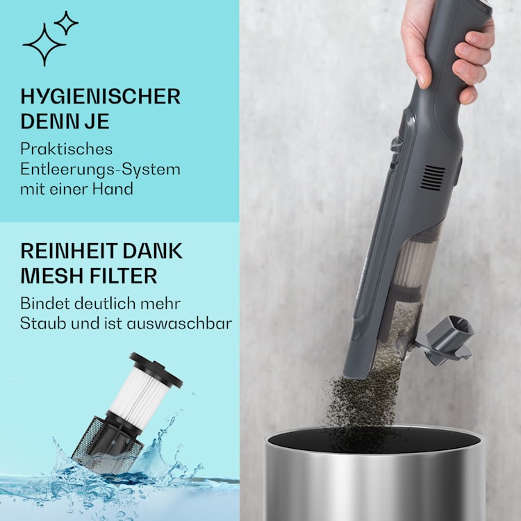 LARMA Akku-Handstaubsauger kabellos beutellos akkubetrieben 32 min Laufzeit max. Grau