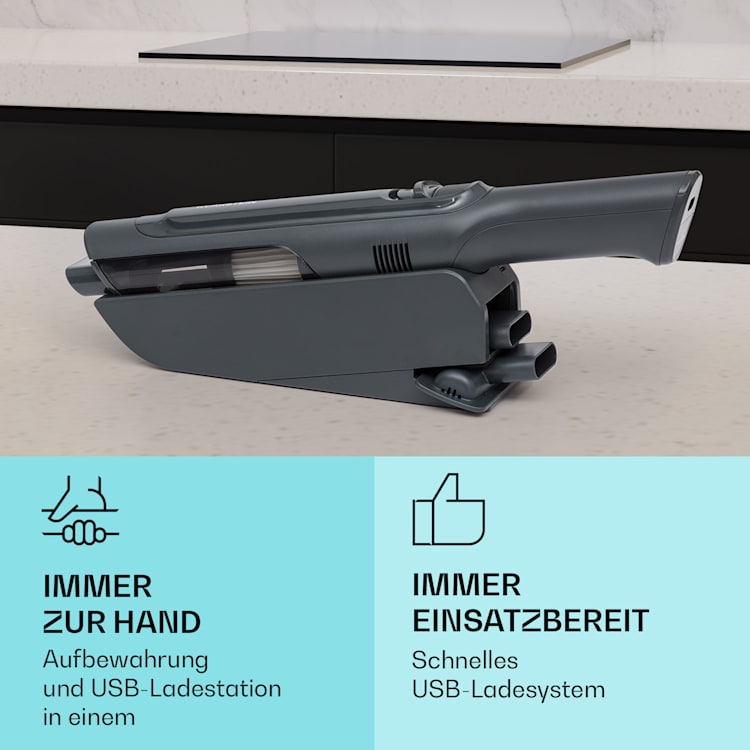 LARMA Akku-Handstaubsauger kabellos beutellos akkubetrieben 32 min Laufzeit max. Grau