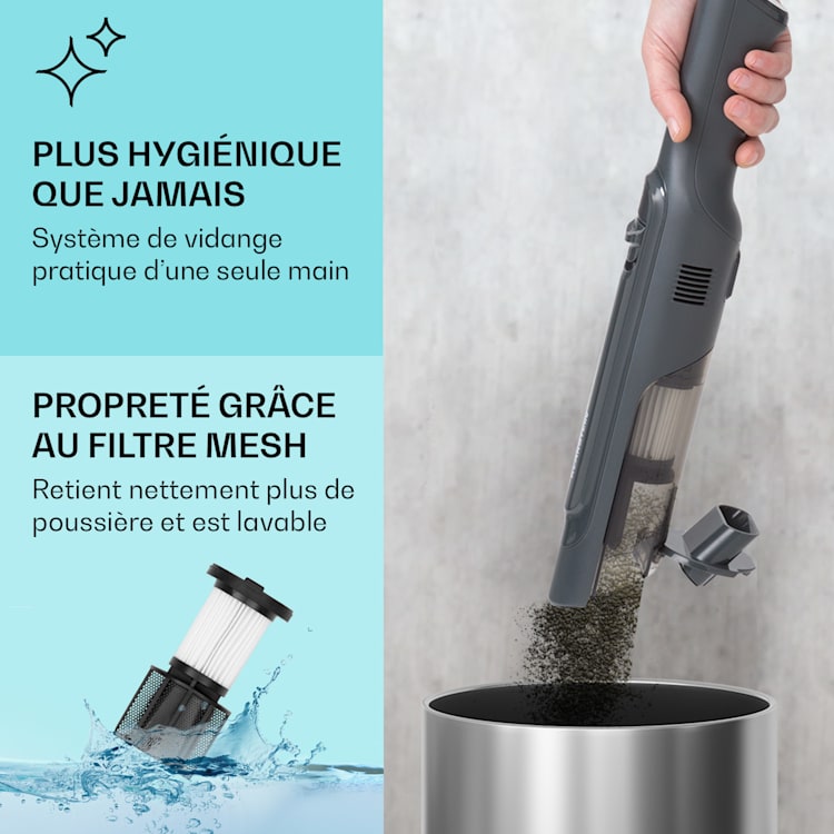 LARMA Aspirateur à main sans fil sans sac sur batterie 32 min d'autonomie max. Gris