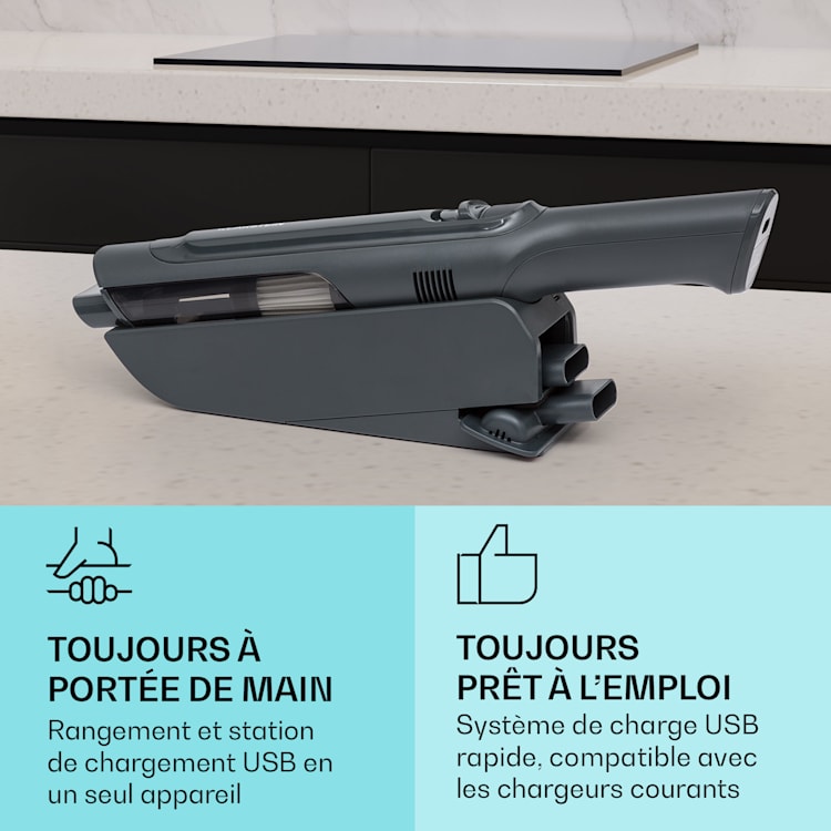 LARMA Aspirateur à main sans fil sans sac sur batterie 32 min d'autonomie max. Gris