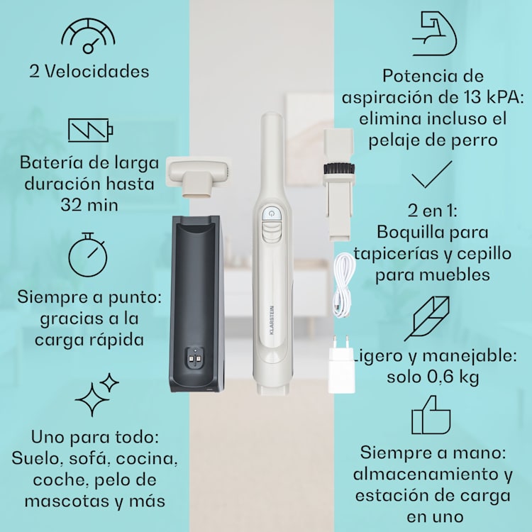 LARMA Aspirador de mano a batería Inalámbrico Sin bolsa 32 min de autonomía Arena