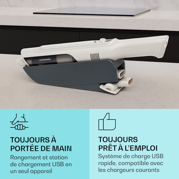 LARMA Aspirateur à main sans fil sans sac sur batterie 32 min d'autonomie max. Sable