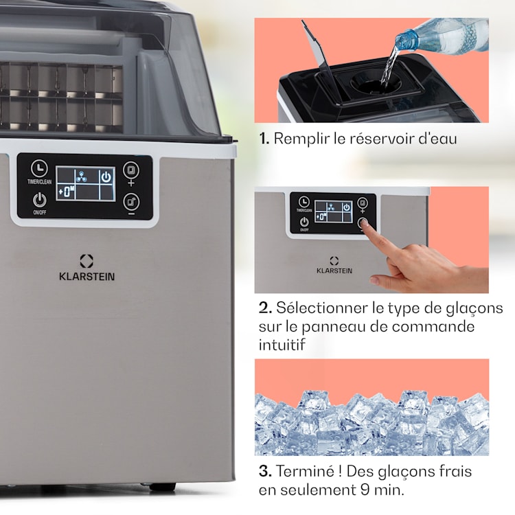 Machine à glaçons Chios 20 kg/24h Auto-Clean Réservoir d'eau de 3,2 litres Acier Inoxydable