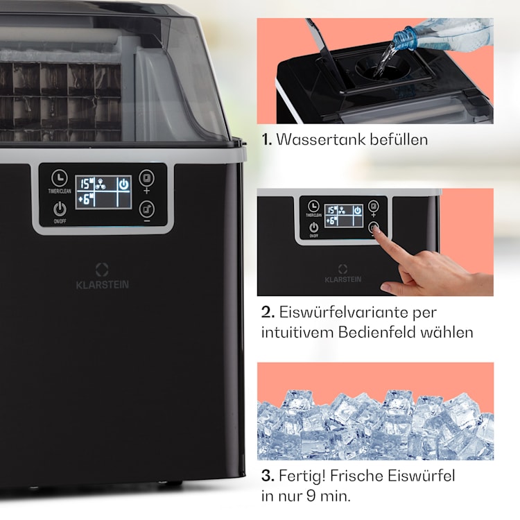 Chios Eiswürfelmaschine 20 kg/24 h Auto-Clean 3,2-Liter Wassertank Schwarz