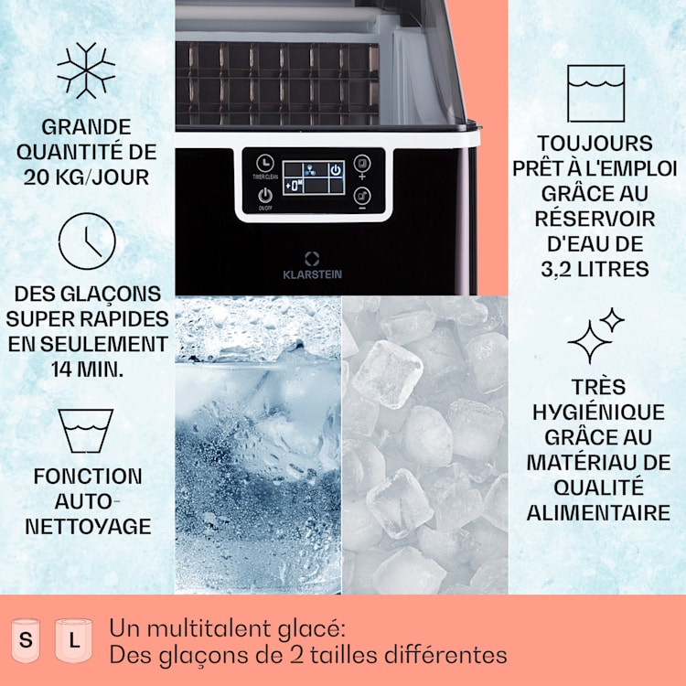 Machine à glaçons Chios 20 kg/24h Auto-Clean Réservoir d'eau de 3,2 litres 3,2 litres | Noir