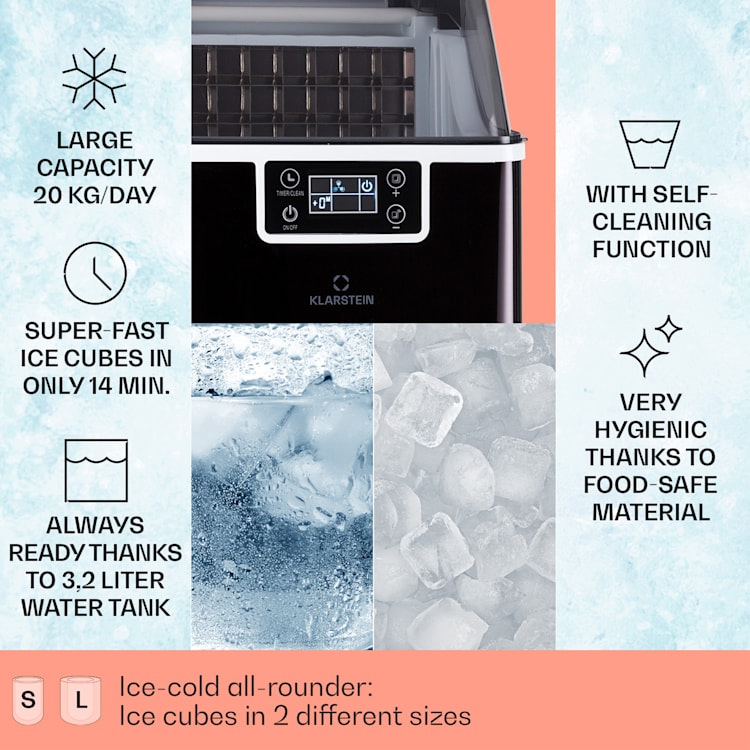Máquina de cubos de gelo Chios 20 kg/24 h limpeza automática reservatório de água de 3,2 litros Preto