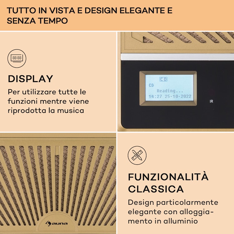 Glastonbury DAB - Radio con lettore CD, casse stereo, BT, DAB/FM, MP3, USB, line-in Nero