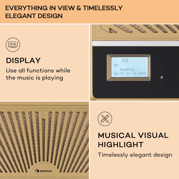 Glastonbury, DAB CD-rádio, stereo reproduktory, BT, DAB/UWK, MP3, USB, Line-In Čierna