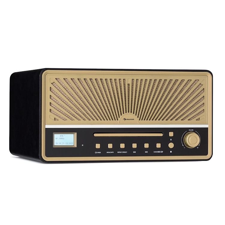 Glastonbury, DAB CD-rádio, stereo reproduktory, BT, DAB/UWK, MP3, USB, Line-In Čierna