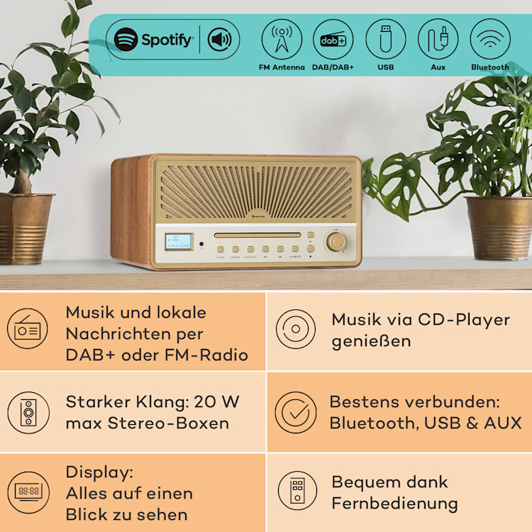 Glastonbury DAB CD-Radio Stereo-Lautsprecher BT DAB/UWK USB Line-In Sand