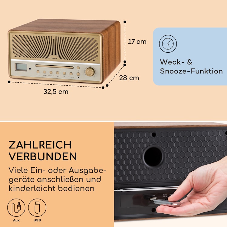 Glastonbury DAB CD-Radio Stereo-Lautsprecher BT DAB/UWK USB Line-In Sand
