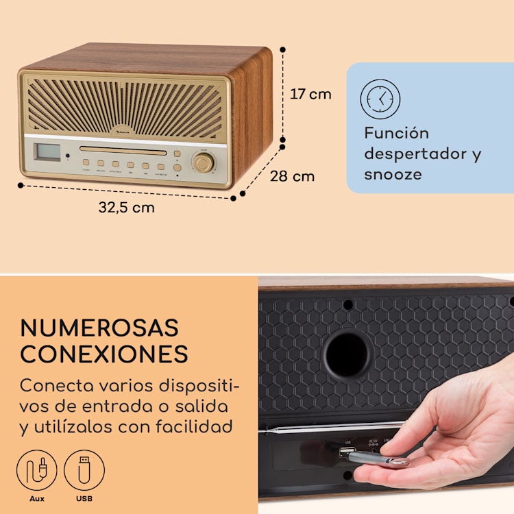 Glastonbury DAB CD Radio Altavoz estéreo BT DAB/UWK MP3 USB Line-In Arena