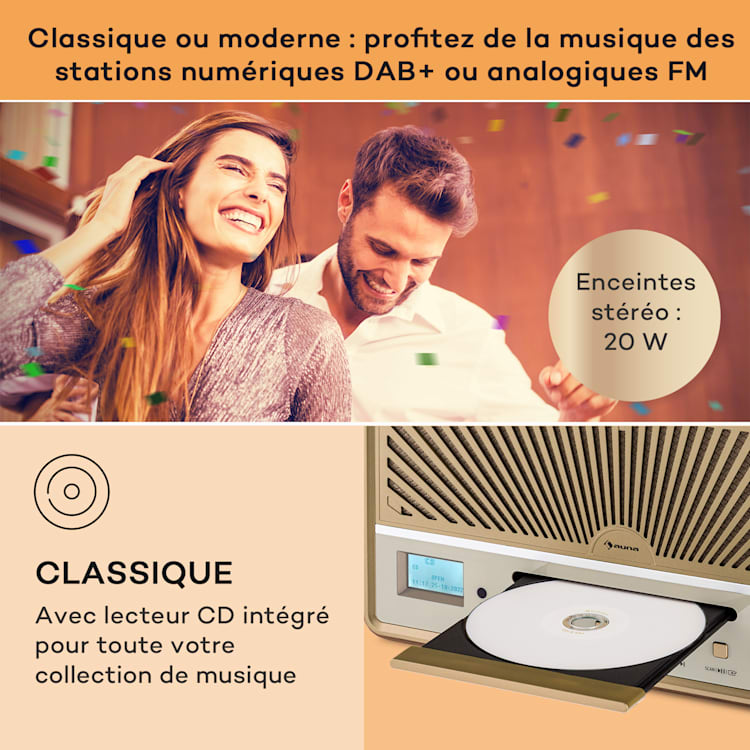 Glastonbury Radio DAB CD enceinte stéréo Bluetooth DAB/FM MP3 USB Line-In Sable