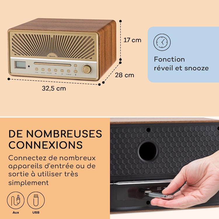 Glastonbury Radio DAB CD enceinte stéréo Bluetooth DAB/FM MP3 USB Line-In Sable