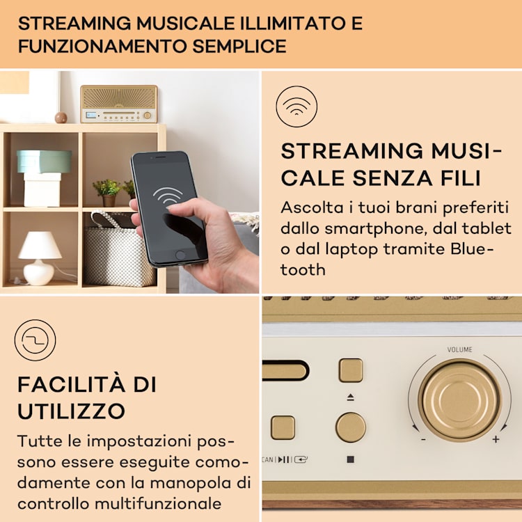 Glastonbury DAB - Radio con lettore CD, casse stereo, BT, DAB/FM, MP3, USB, line-in Sabbia