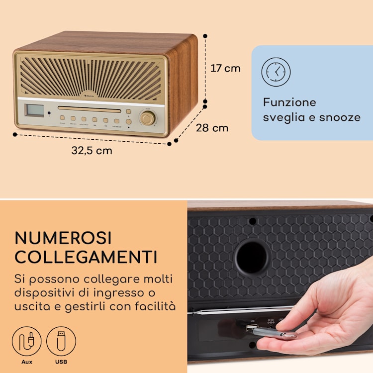 Glastonbury DAB - Radio con lettore CD, casse stereo, BT, DAB/FM, MP3, USB, line-in Sabbia