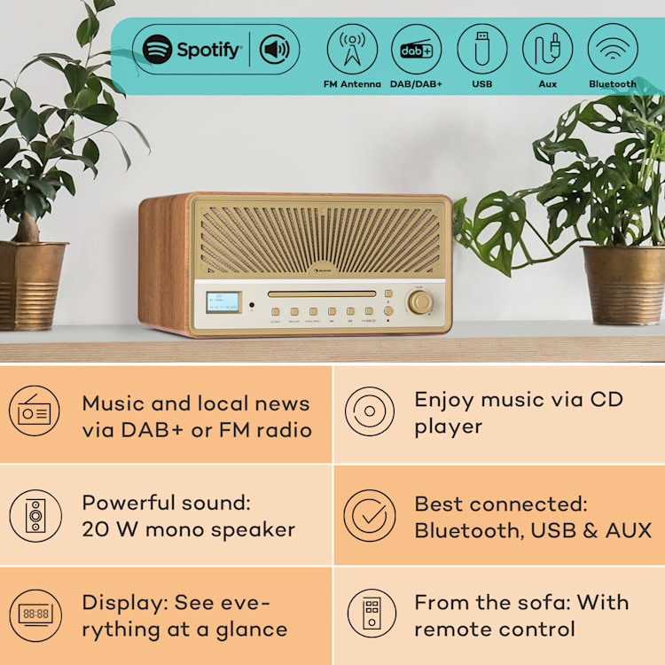 Glastonbury DAB CD-radio stereokaiuttimet Bluetooth DAB/FM MP3 USB linjatulo Hiekka