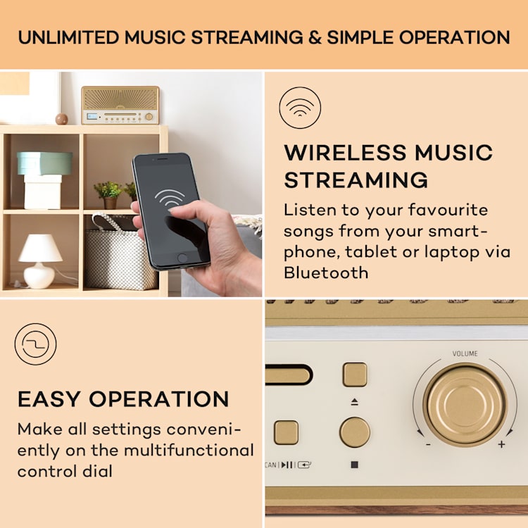 Glastonbury, CD-radio DAB, difuzoare stereo, BT, DAB/UWK, MP3, USB, Line-In Nisip