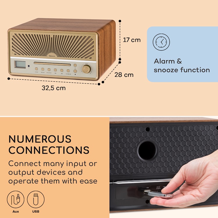 Glastonbury, CD-radio DAB, difuzoare stereo, BT, DAB/UWK, MP3, USB, Line-In Nisip