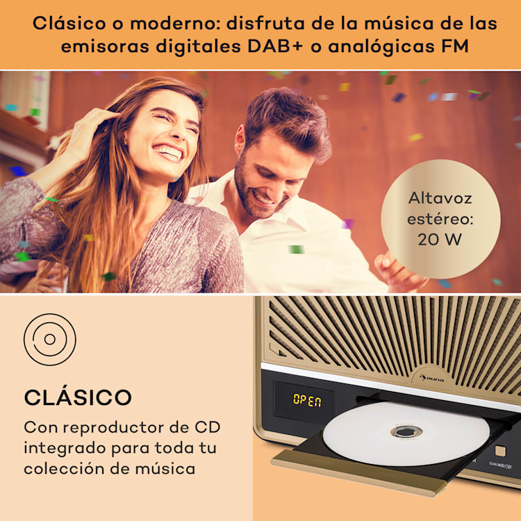 Glastonbury FM CD Radio Bluetooth Altavoz estéreo UWK MP3 USB Line-In Negro