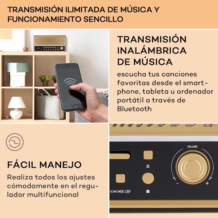 Glastonbury FM CD Radio Bluetooth Altavoz estéreo UWK MP3 USB Line-In Negro