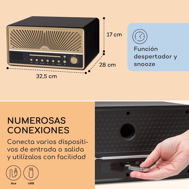 Glastonbury FM CD Radio Bluetooth Altavoz estéreo UWK MP3 USB Line-In Negro