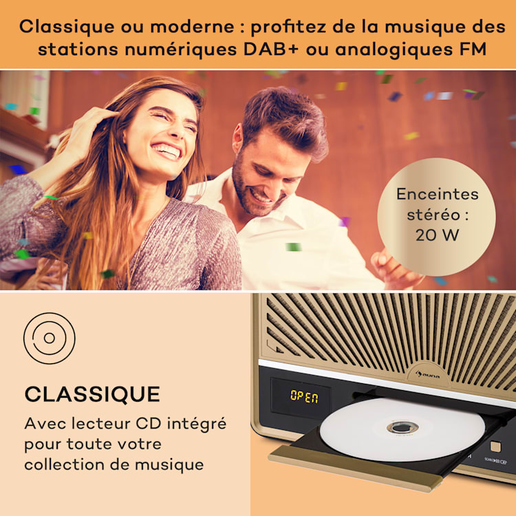 Glastonbury Radio FM CD enceinte stéréo Bluetooth FM MP3 USB Line-In Noir