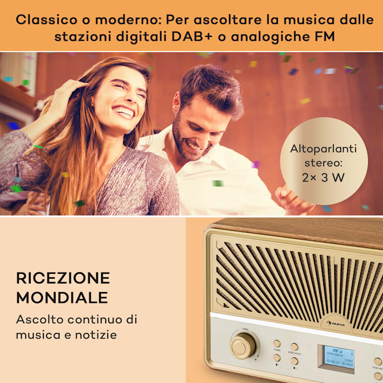 Glastonbury Go - Radio digitale, stereo, batteria agli ioni di litio, BT, DAB/FM, MP3, USB, line-in Teak