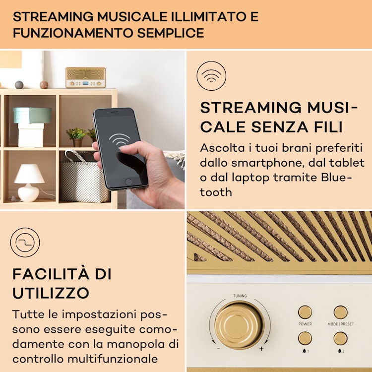 Glastonbury Go - Radio digitale, stereo, batteria agli ioni di litio, BT, DAB/FM, MP3, USB, line-in Teak