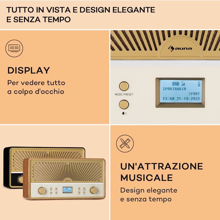 Glastonbury Go - Radio digitale, stereo, batteria agli ioni di litio, BT, DAB/FM, MP3, USB, line-in Teak