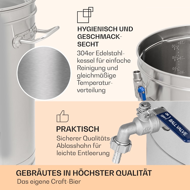 Brauheld Smart 35 Maischekessel 2500W 35L 100°C Umwälzpumpe Edelstahl 35 Ltr | Edelstahl