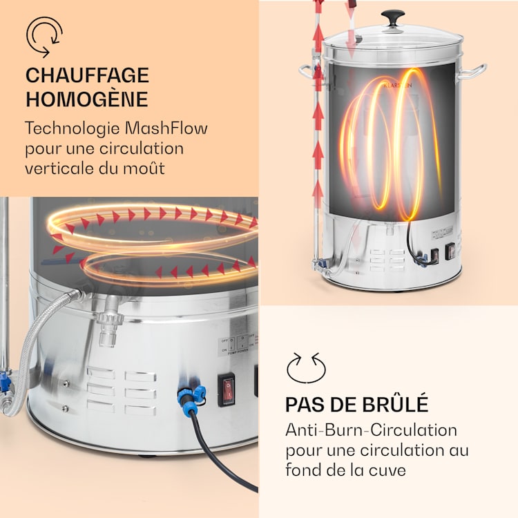 Brauheld Smart 35 cuve de brassage pompe de circulation 2500 W 35 L 100°C inox 35 L | Acier Inoxydable