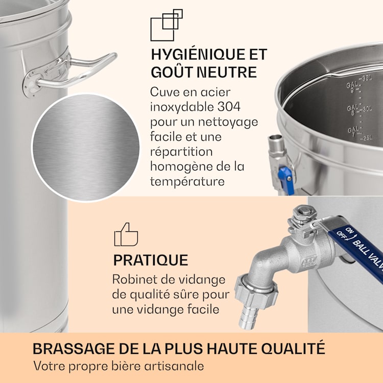 Brauheld Smart 35 cuve de brassage pompe de circulation 2500 W 35 L 100°C inox 35 L | Acier Inoxydable